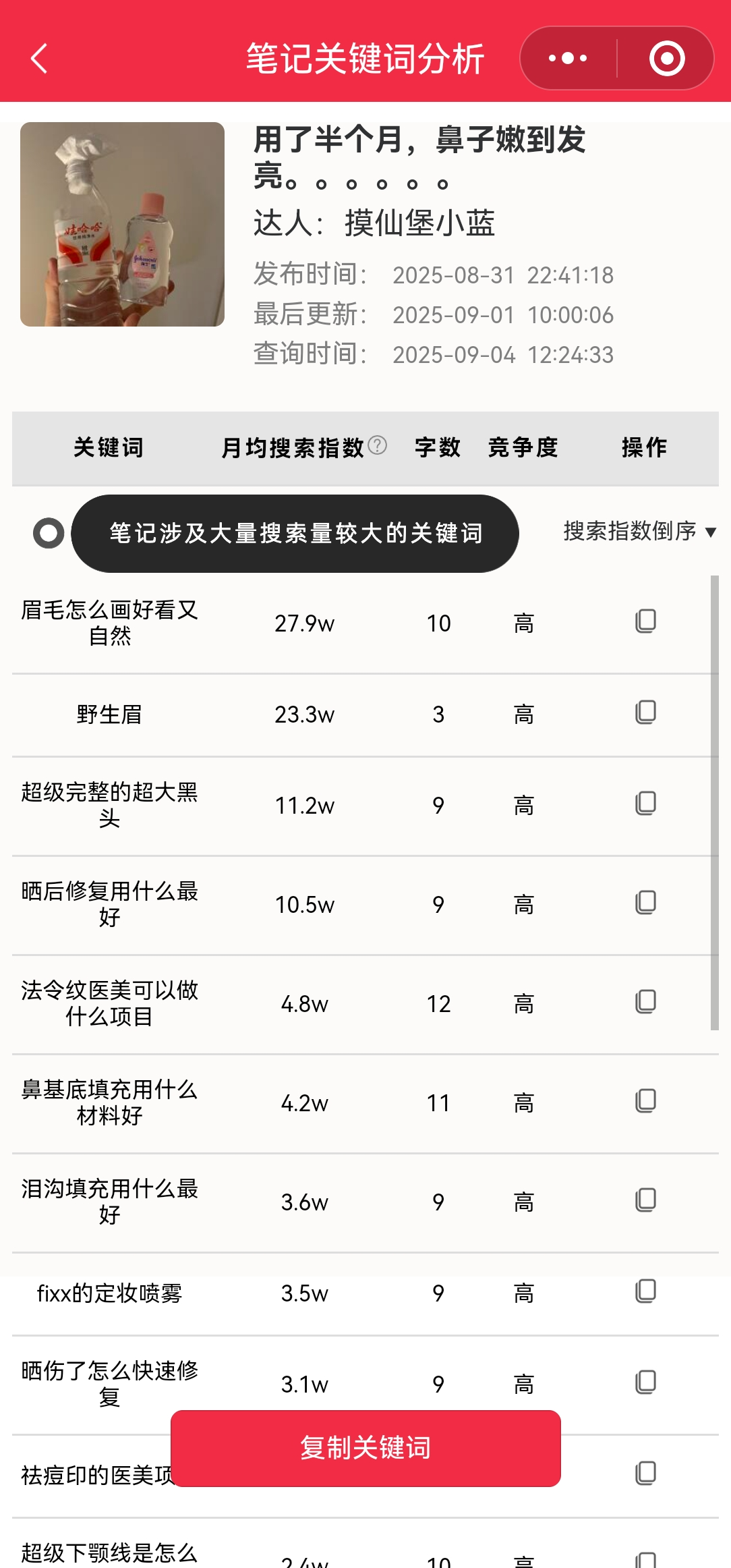 如何利用薯薯秀小程序的“查词”功能来优化小红书笔记的标题和内容？